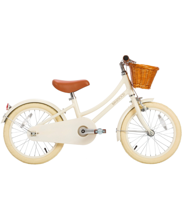 Kinderfiets 16 inch crème – Vintage fiets met mandje en zijwielen
