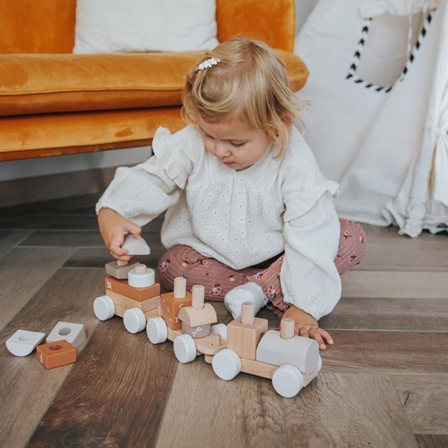 Houten stapeltrein | Duurzaam speelplezier voor peuters| Beige
