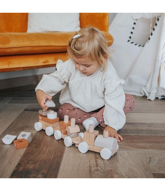 Houten stapeltrein | Duurzaam speelplezier voor peuters| Beige