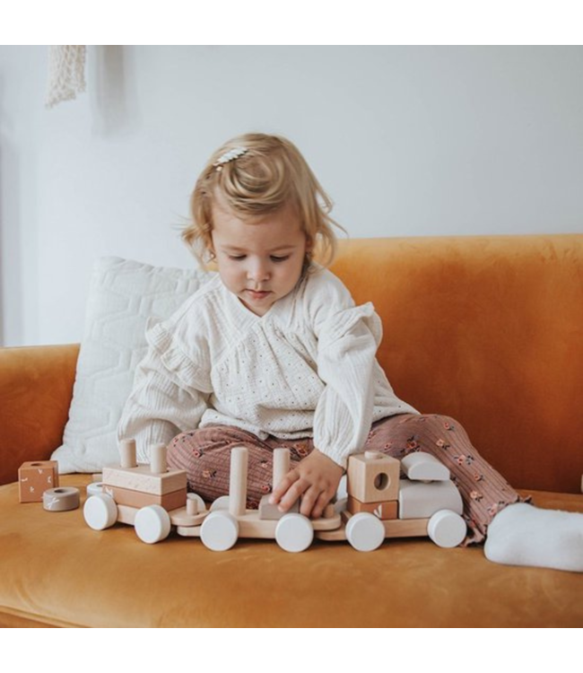 Houten stapeltrein | Duurzaam speelplezier voor peuters| Beige
