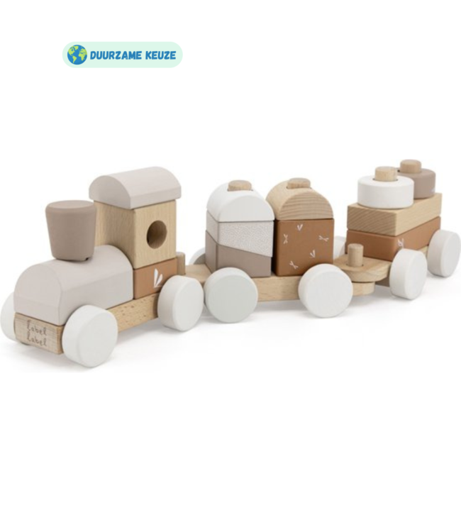 Houten stapeltrein | Duurzaam speelplezier voor peuters| Beige