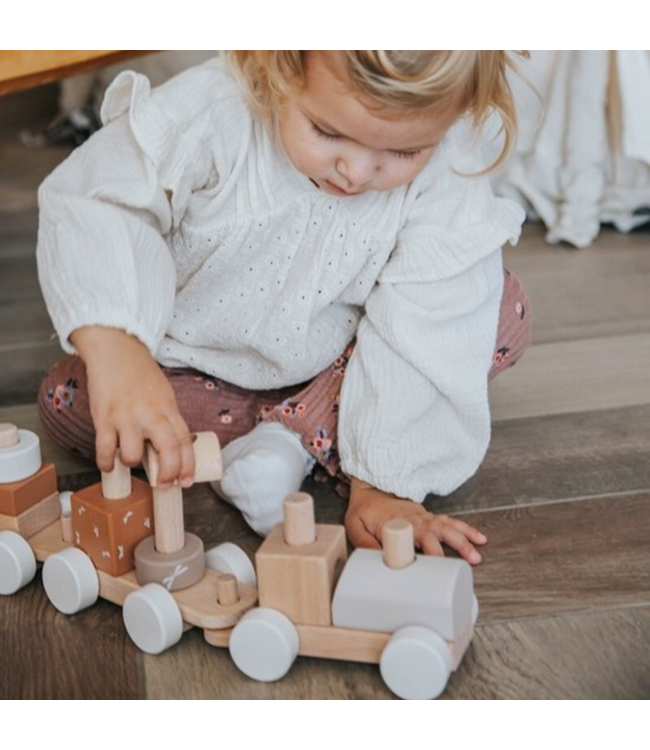 Houten stapeltrein | Duurzaam speelplezier voor peuters| Beige