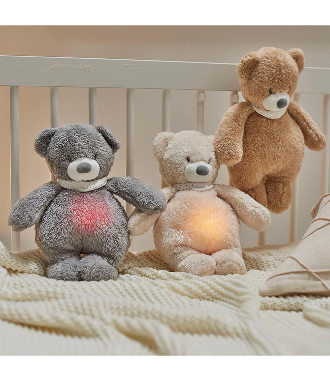 Grijze hartslag knuffelbeer met nachtlampje en geluid