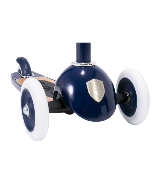 Navy microstep met 3 wielen & rieten mandje