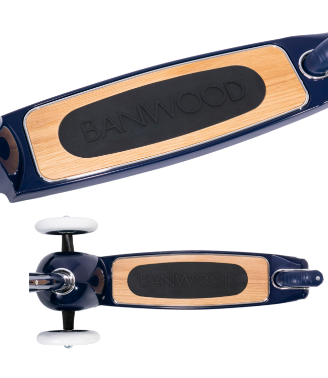 Navy microstep met 3 wielen & rieten mandje