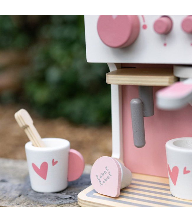 Roze houten espressomachine voor kinderen – inclusief accessoires