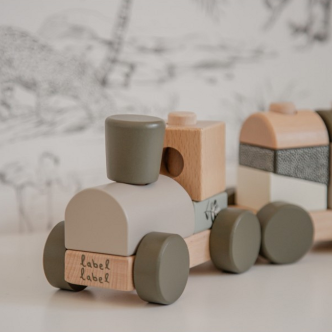 Houten stapeltrein | Duurzaam speelplezier voor peuters| Olijf groen