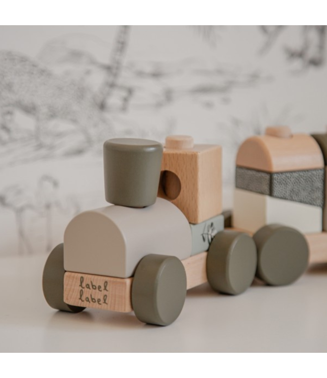 Houten stapeltrein | Duurzaam speelplezier voor peuters| Olijf groen