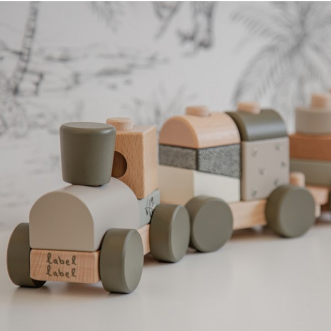 Houten stapeltrein | Duurzaam speelplezier voor peuters| Olijf groen