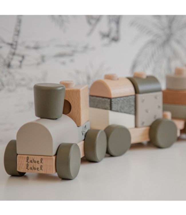 Houten stapeltrein | Duurzaam speelplezier voor peuters| Olijf groen