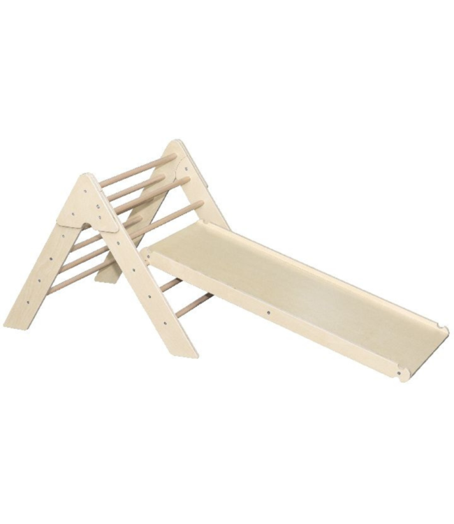 2-in-1 houten klimrek met glijbaan & klimmuur – Montessori speelplezier