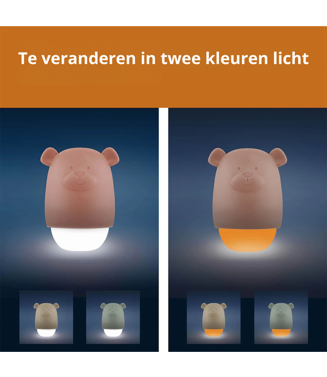 Nachtlampje Benny de Beer – Rustgevend Slaaplicht in Bruin voor Kinderen en Baby’s