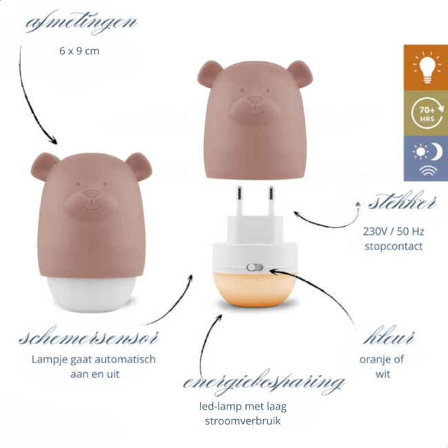 Veilleuse Benny l’Ours – Lumière Apaisante Marron pour Bébés et Enfants