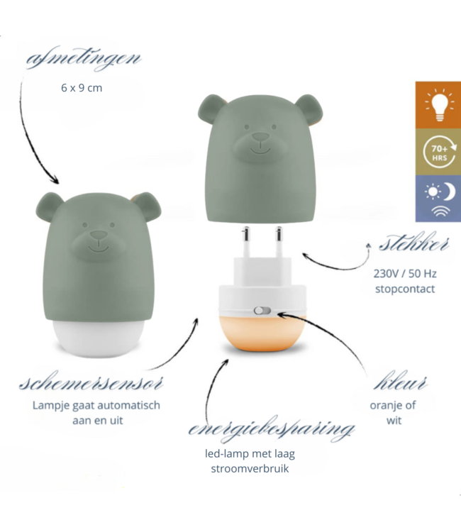 Nachtlampje Benny de Beer – Rustgevend Slaaplicht in Groen voor Kinderen en Baby’s