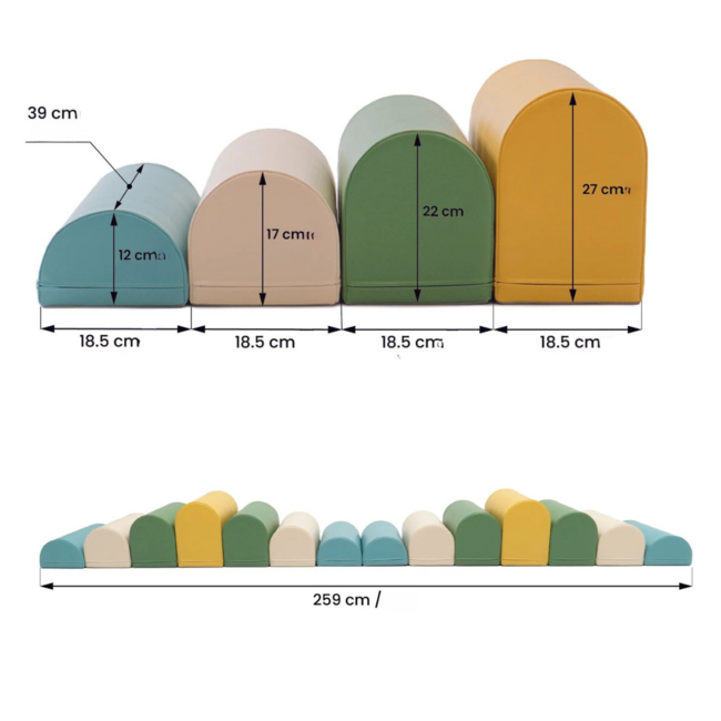 Foam blocks obstacle course in turquoise for climbing, building & active play
