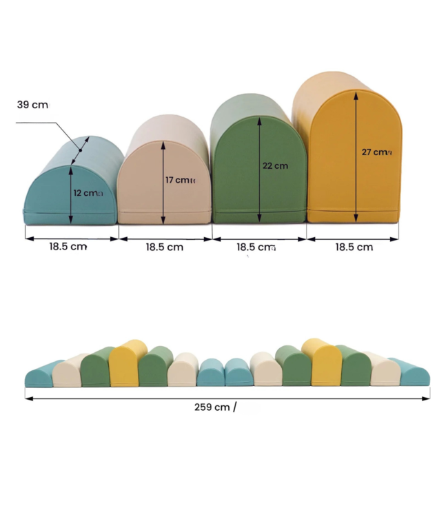 Pastel turquoise foam stapstenen – 4, 7 of 14-delige set voor actief spel