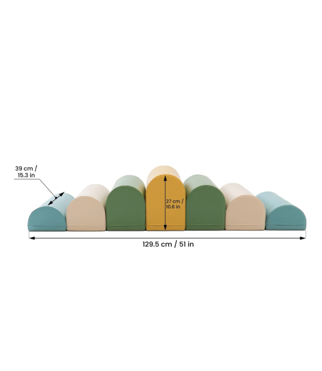 Pastel turquoise foam stapstenen – 4, 7 of 14-delige set voor actief spel