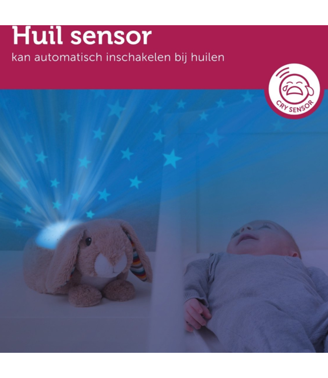 Sterrenprojector Ruby konijn – rustgevend nachtlampje met projectie voor baby’s en kinderen