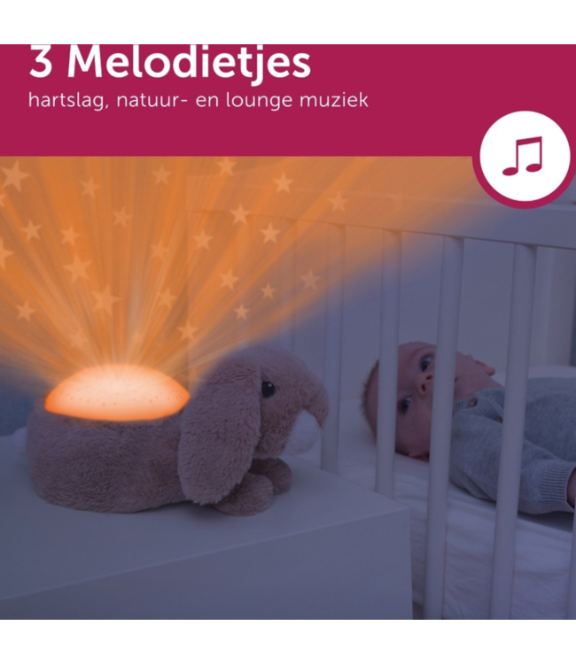 Sterrenprojector Ruby konijn – rustgevend nachtlampje met projectie voor baby’s en kinderen