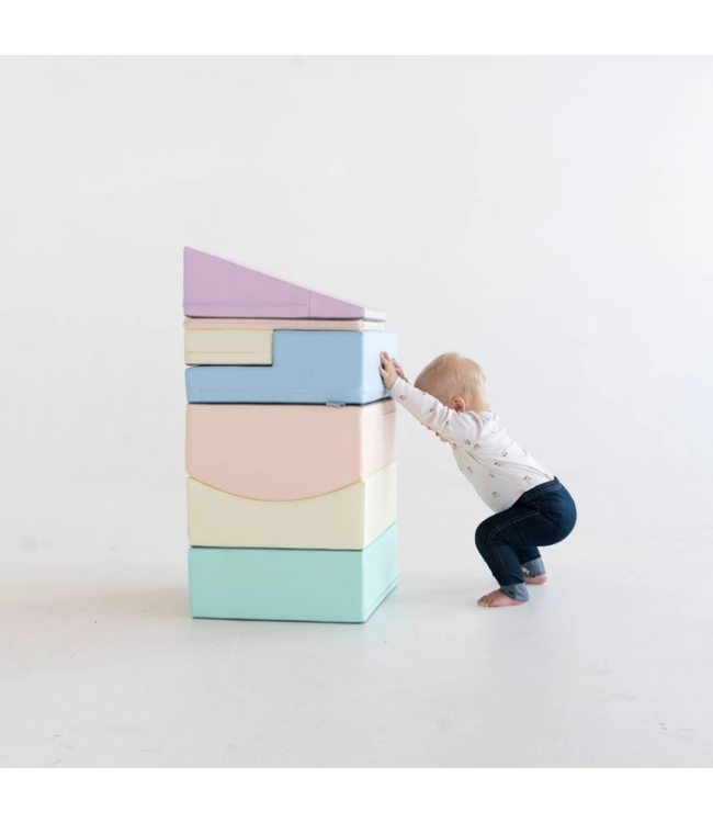 Foam speelblokken Little Crawler – 7-delige set in zachte pastelkleuren voor kruipende ontdekkers