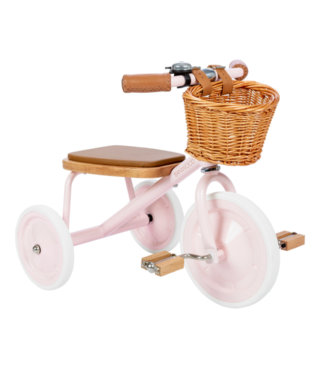 Roze driewieler met mandje en bel