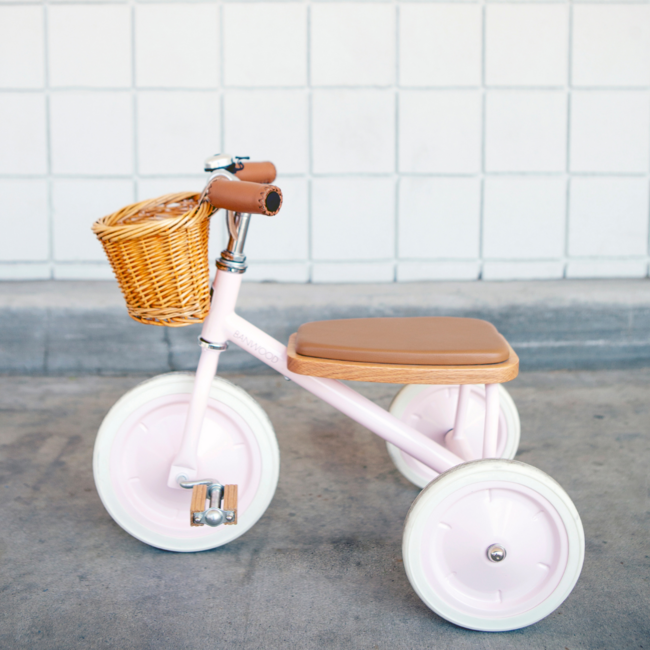 Vintage driewieler voor kinderen met mandje | Roze, veilig en duurzaam