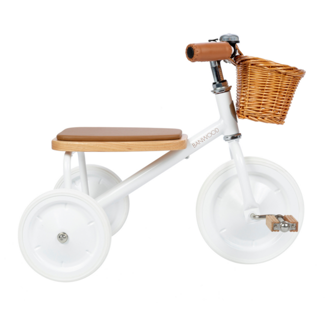 Tricycle vintage pour enfants avec panier | Blanc, sûr et durable