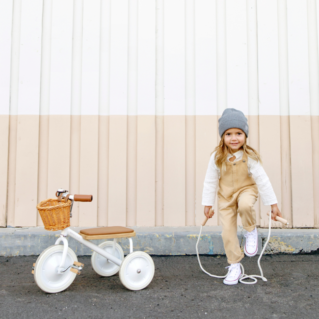 Tricycle vintage pour enfants avec panier | Blanc, sûr et durable