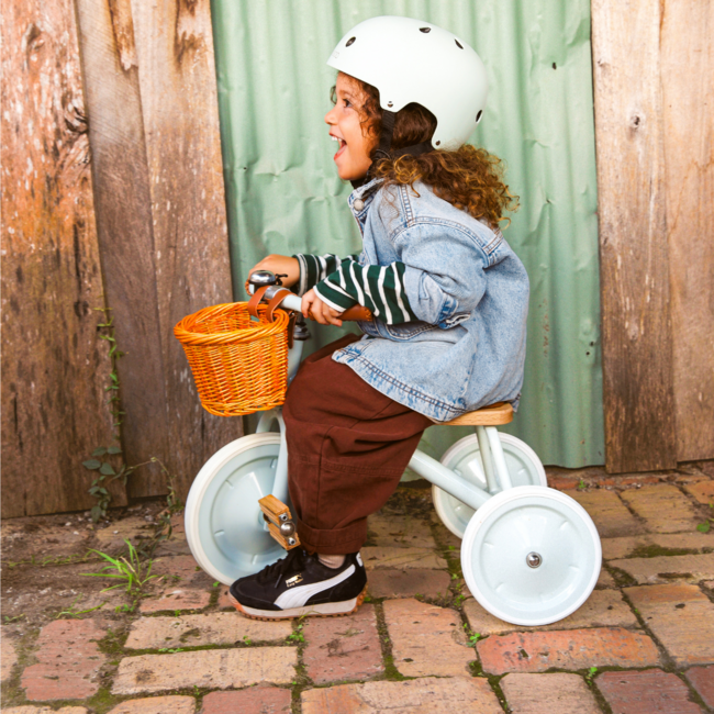 Vintage driewieler voor kinderen met mandje | Pale Mint, veilig en duurzaam