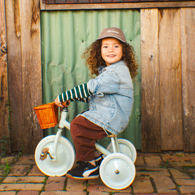 Vintage driewieler voor kinderen met mandje | Pale Mint, veilig en duurzaam