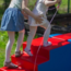 Foam blocks balance bridge in red/blue for climbing, balancing & play