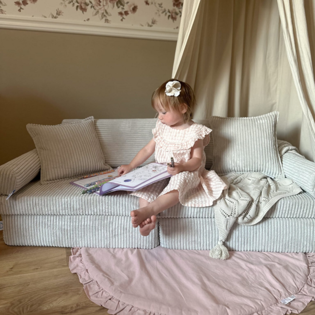 Mini banc de jeu gris pour enfants en tissu velours côtelé doux