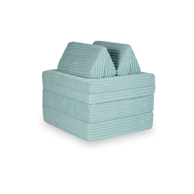 Luxury Montessori play sofa in light mint waffle corduroy – 13-piece modular set