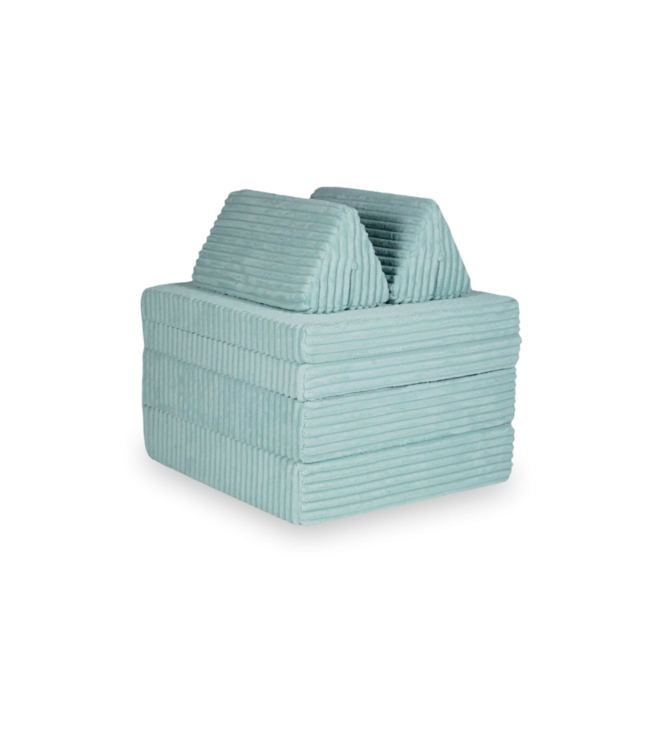 Modulaire Montessori speelbank in licht mint waffle corduroy – 13-delig