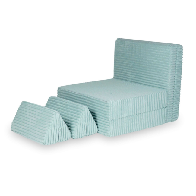 Canapé Montessori luxe en velours waffle menthe claire – ensemble modulaire 13 pièces