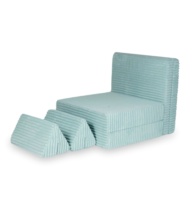Modulaire Montessori speelbank in licht mint waffle corduroy – 13-delig