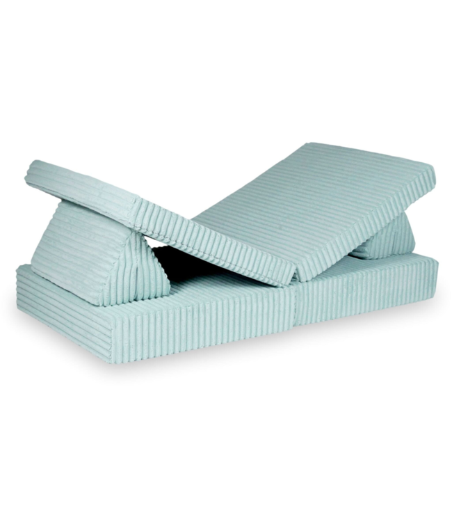 Modulaire Montessori speelbank in licht mint waffle corduroy – 13-delig