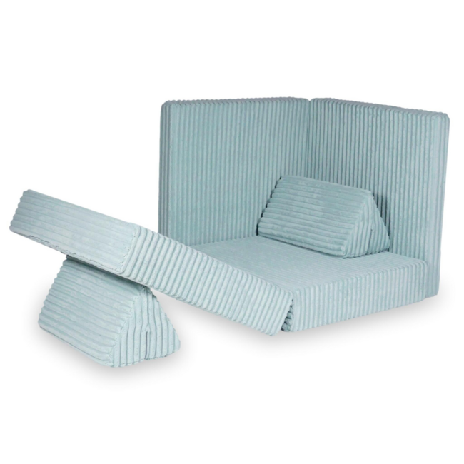 Luxury Montessori play sofa in light mint waffle corduroy – 13-piece modular set
