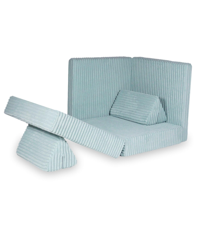 Modulaire Montessori speelbank in licht mint waffle corduroy – 13-delig