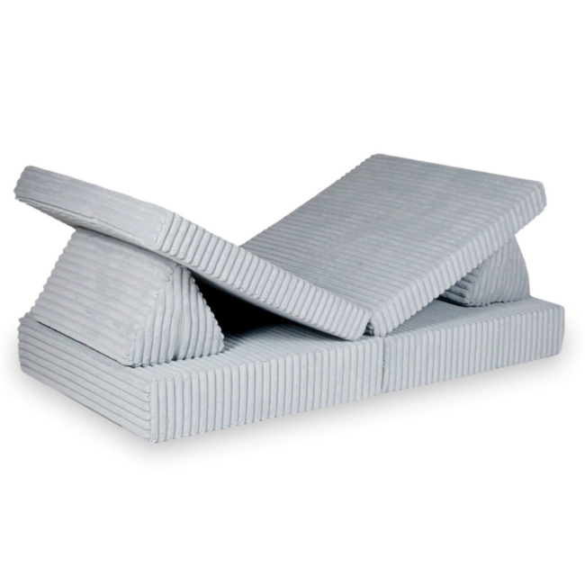 Canapé Montessori luxe en velours waffle gris – ensemble modulaire 13 pièces