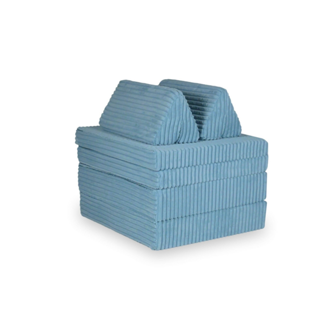 Modulaire Montessori speelbank in blauwe waffle corduroy – 13-delig
