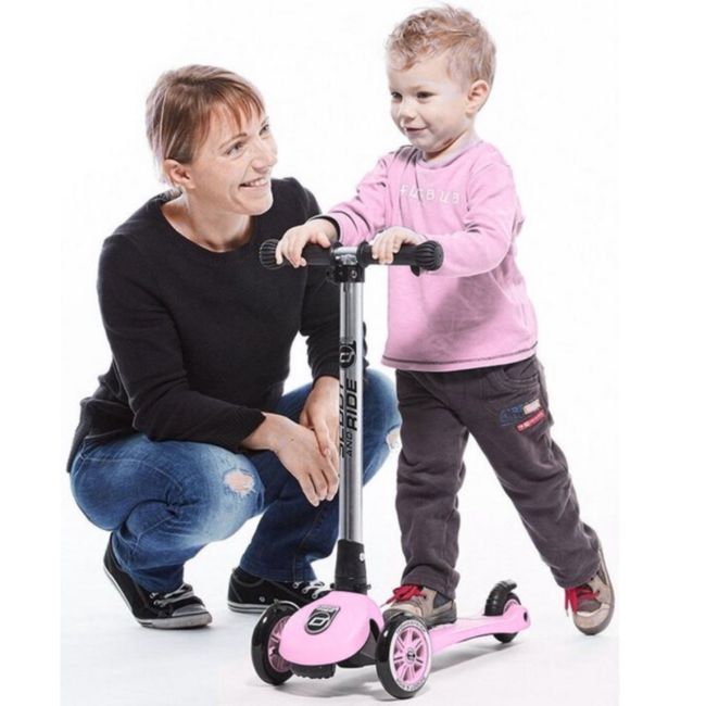 Kinderstep Highwaykick 3 LED roze met opvouwbaar stuur