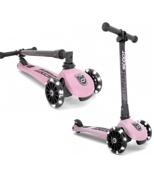 Kinderstep Highwaykick 3 LED roze met opvouwbaar stuur