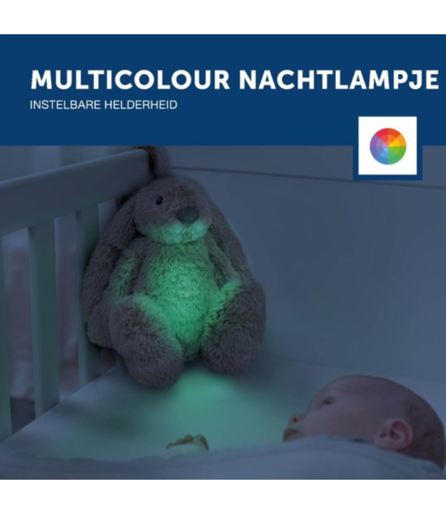 Ro het knuffelkonijn met hartslag en zacht licht