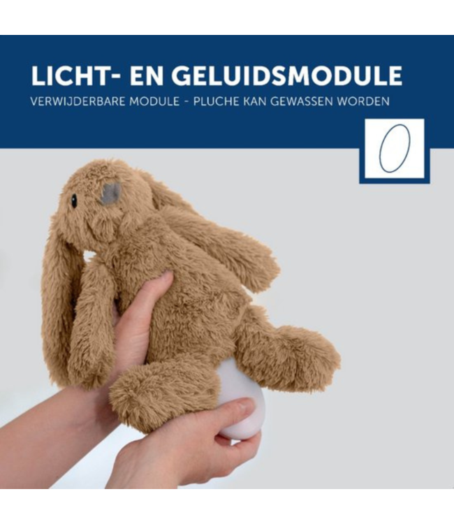 Ro het knuffelkonijn met hartslag en zacht licht