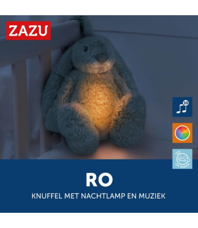 Ro het groene knuffelkonijn met hartslag en licht