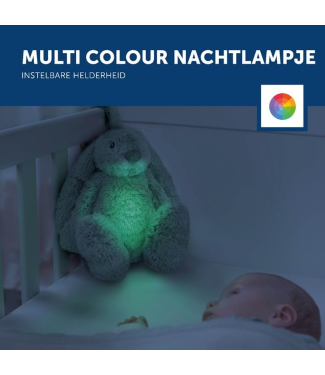 Ro het groene knuffelkonijn met hartslag en licht