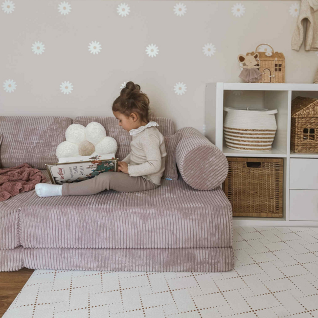 Lavendelfarbene Mini Kinderspielbank aus weichem Cordstoff