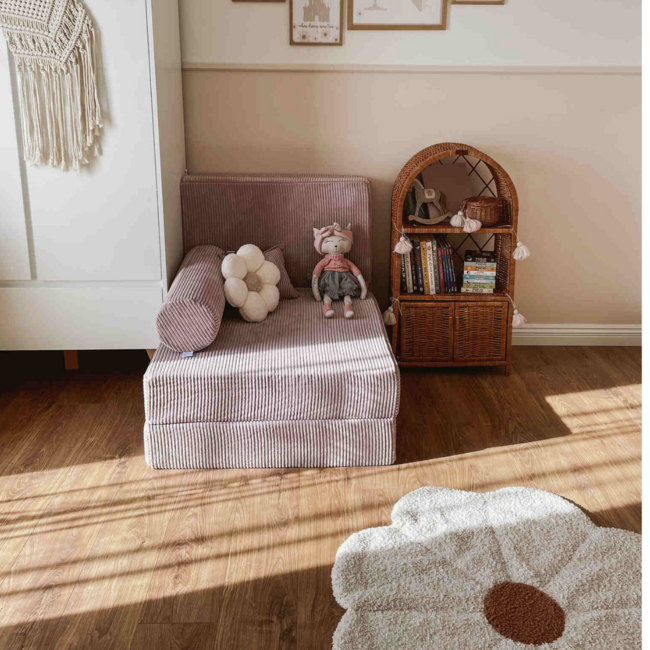 Lavender mini kids play bench in soft corduroy fabric