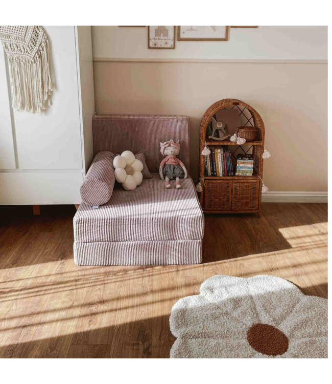 Mini speelbank lavendel corduroy – Montessori meubels voor spel en rust